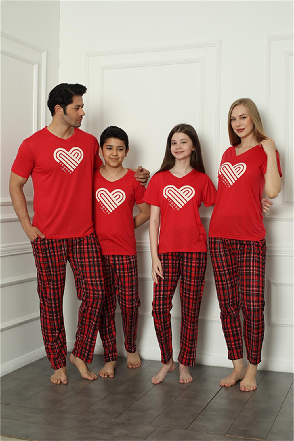 Moda Çizgi Aile Penye Pijama Takım (baba - oğul ) 50114 Ayrı Ayrı Satılır . Fiyatları Farklıdır - L | Kırmızı Erkek