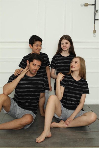 Moda Çizgi Aile Penye Şortlu Pijama Takım (anne - kız ) 50115 Ayrı Ayrı Satılır . Fiyatları Farklıdır - Thumbnail