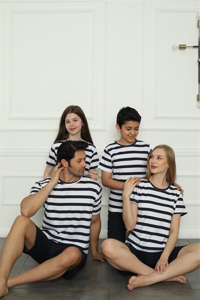 Moda Çizgi Aile Penye Şortlu Pijama Takım (anne - kız ) 50116 Ayrı Ayrı Satılır . Fiyatları Farklıdır - Thumbnail