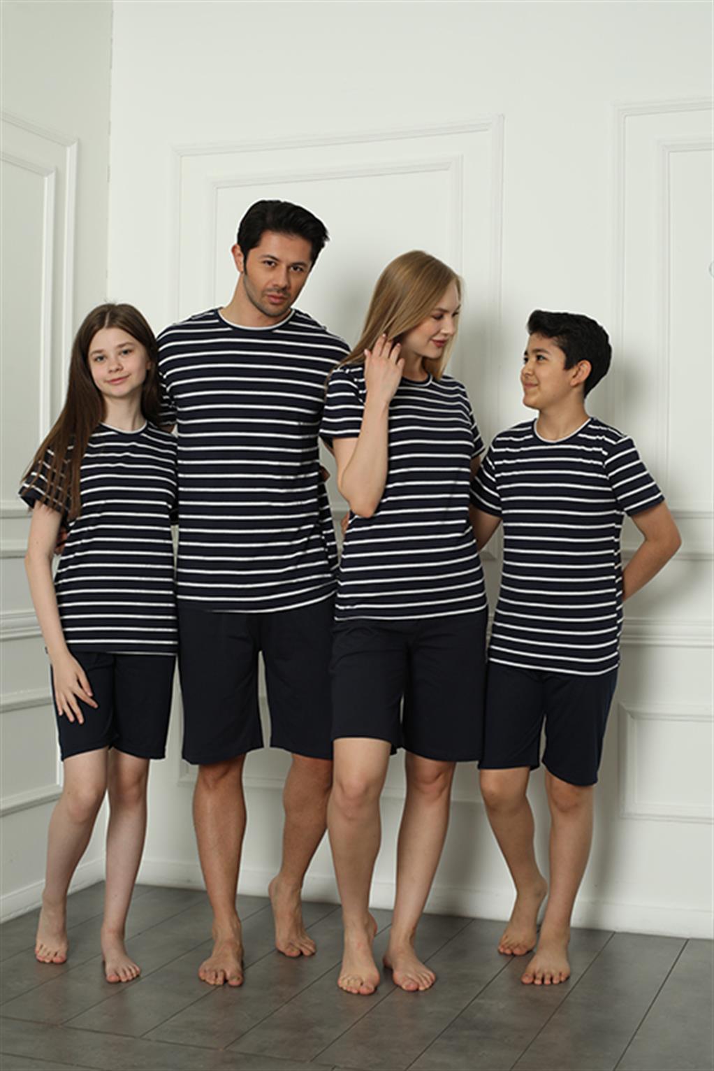 Moda Çizgi Aile Penye Şortlu Pijama Takım (anne - kız ) 50117 Ayrı Ayrı Satılır . Fiyatları Farklıdır - 13-14 | Lacivert Kadın