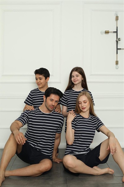 Moda Çizgi Aile Penye Şortlu Pijama Takım (anne - kız ) 50117 Ayrı Ayrı Satılır . Fiyatları Farklıdır - Thumbnail