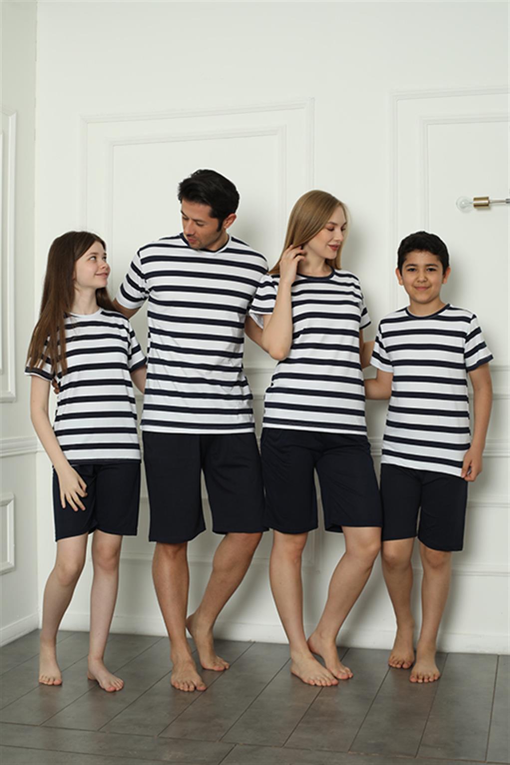 Moda Çizgi Aile Penye Şortlu Pijama Takım (baba - oğul ) 50116 Ayrı Ayrı Satılır . Fiyatları Farklıdır - 3-4 | Lacivert Erkek