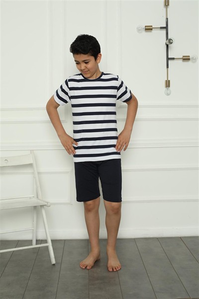 Moda Çizgi Aile Penye Şortlu Pijama Takım (baba - oğul ) 50116 Ayrı Ayrı Satılır . Fiyatları Farklıdır - Thumbnail