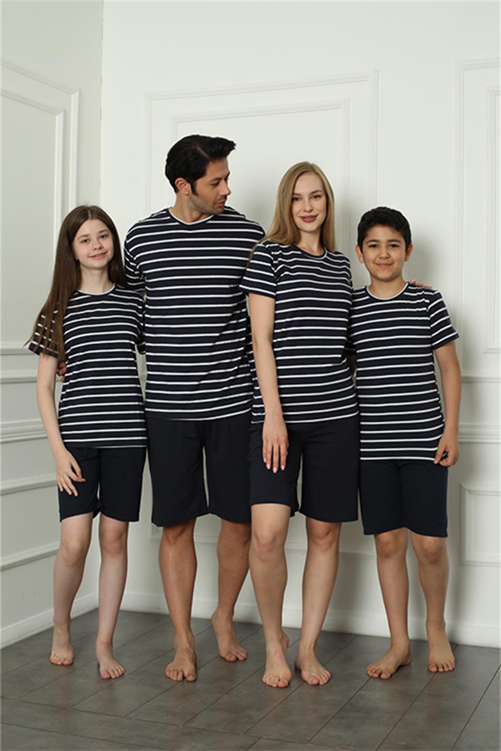 Moda Çizgi Aile Penye Şortlu Pijama Takım (baba - oğul ) 50117 Ayrı Ayrı Satılır . Fiyatları Farklıdır - 3-4 | Lacivert Erkek