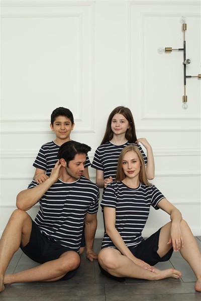 Moda Çizgi Aile Penye Şortlu Pijama Takım (baba - oğul ) 50117 Ayrı Ayrı Satılır . Fiyatları Farklıdır - Thumbnail