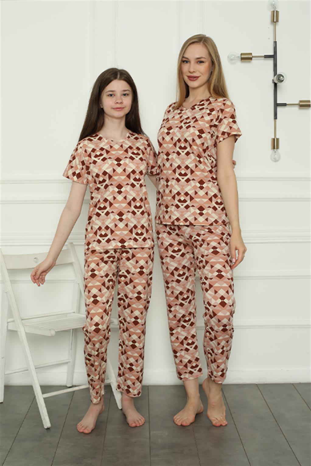 Moda Çizgi Anne Kız Aile Penye Pijama Takım Ayrı Ayrı Satılır. Fiyatları Farklıdır 50103 - L | Sütlü Kahve
