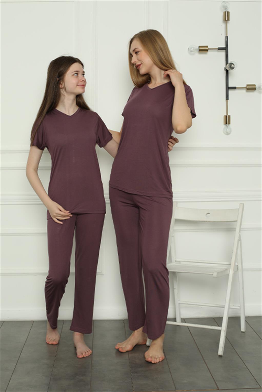 Moda Çizgi Anne Kız Aile Penye Pijama Takım Ayrı Ayrı Satılır. Fiyatları Farklıdır 50106 - L | Mürdüm
