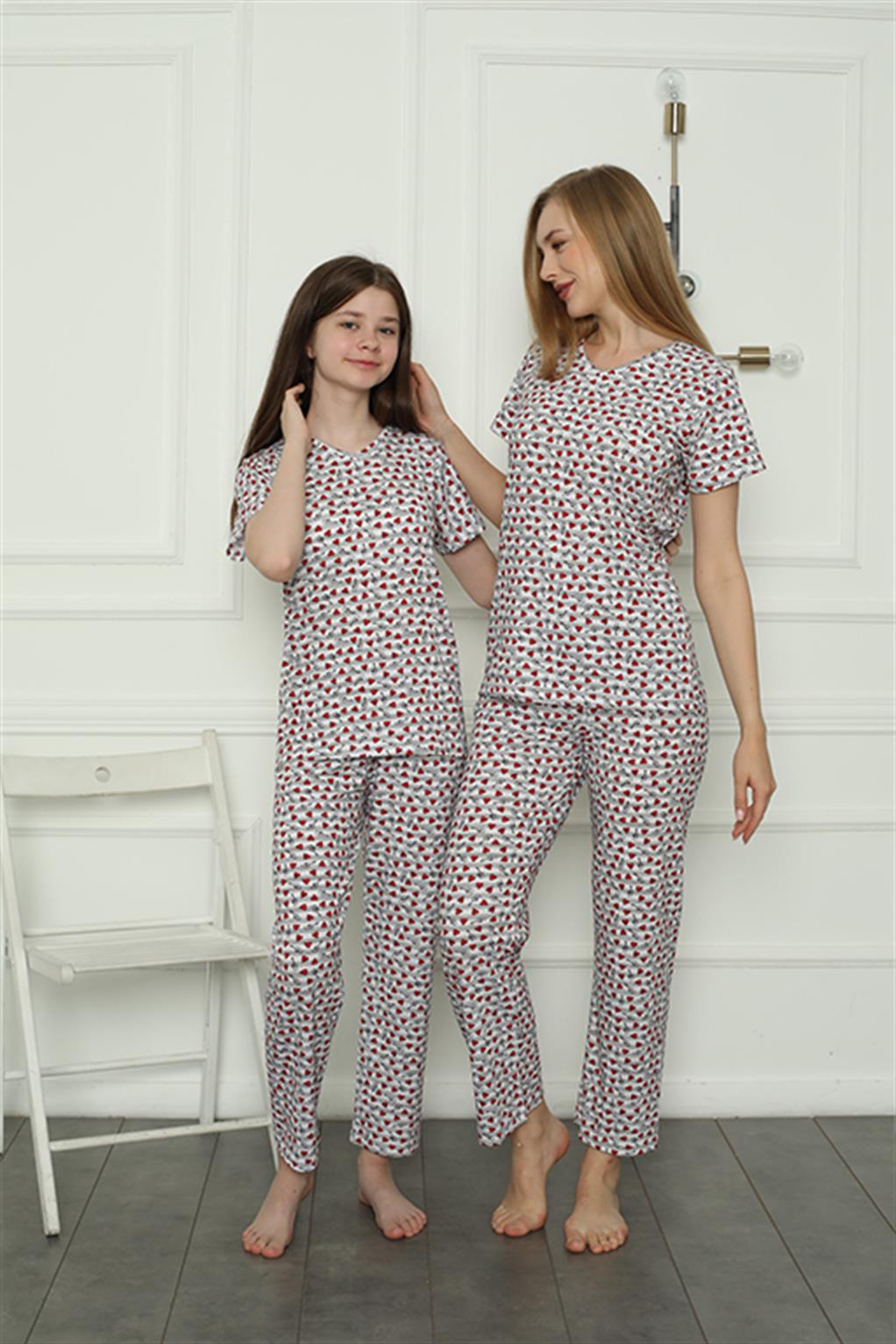 Moda Çizgi Anne Kız Aile Penye Pijama Takım Ayrı Ayrı Satılır. Fiyatları Farklıdır 50119 - M | Beyaz