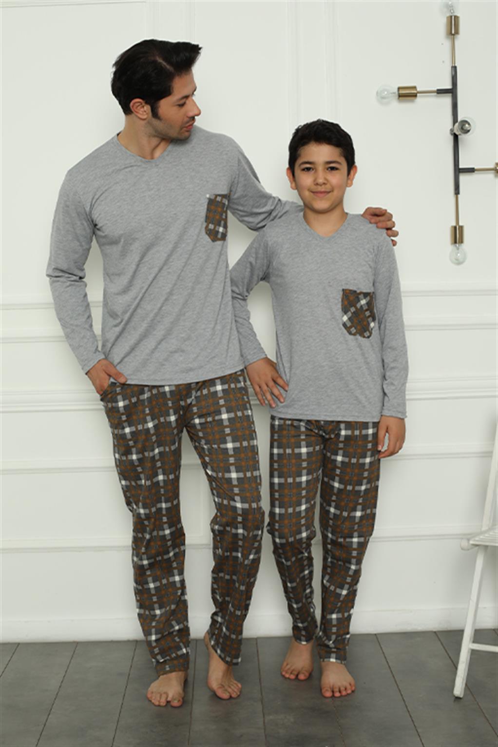 Moda Çizgi Baba Oğul  Aile Pijama Takım Ayrı Ayrı Satılır Fiyatları Farklıdır 50110 - 3-4 | Gri