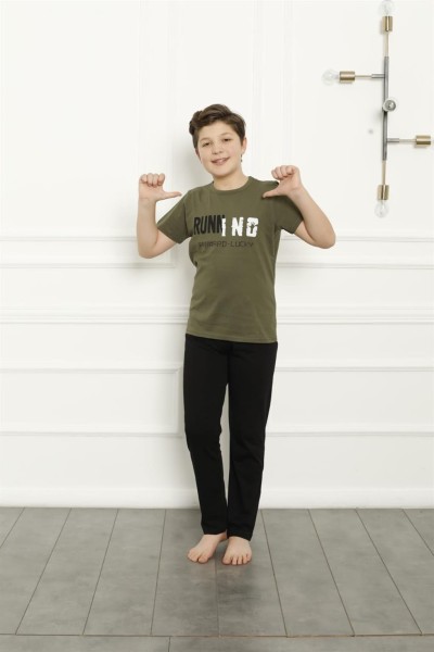 Moda Çizgi Baba Oğul Haki Aile Pijama Takım Ayrı Ayrı Satılır 50102 - Thumbnail