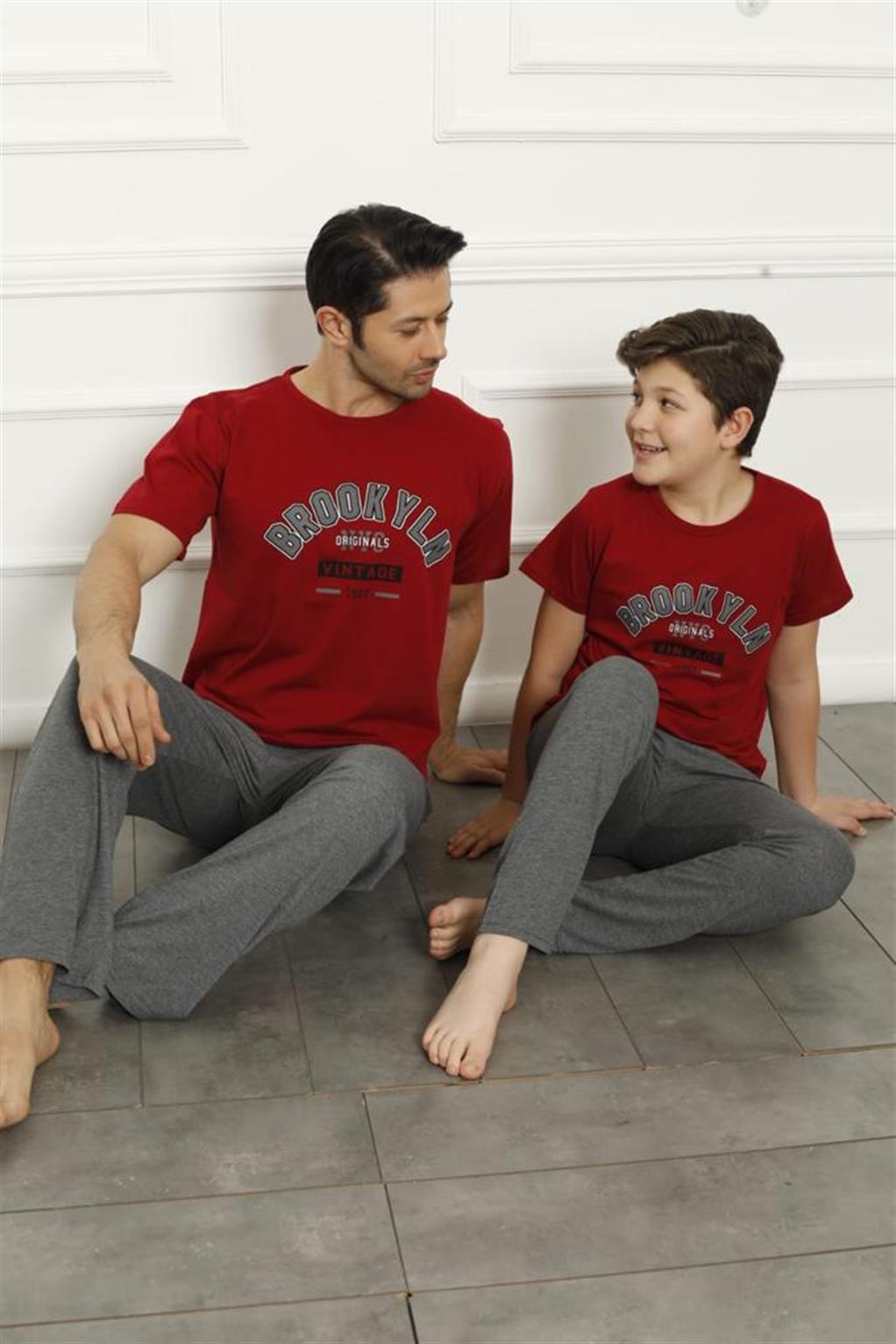 Moda Çizgi Baba Oğul Kırmızı Aile Pijama Takım Ayrı Ayrı Satılır 50102 - 8 | Kırmızı
