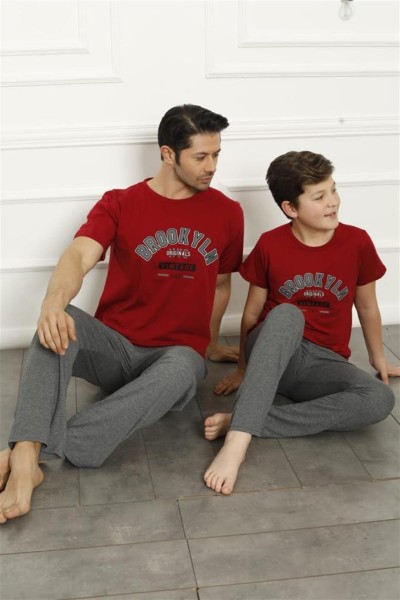 Moda Çizgi Baba Oğul Kırmızı Aile Pijama Takım Ayrı Ayrı Satılır 50102 - Thumbnail