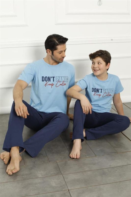 Moda Çizgi Baba Oğul  Mavi Aile Pijama Takım Ayrı Ayrı Satılır 50102 - 2