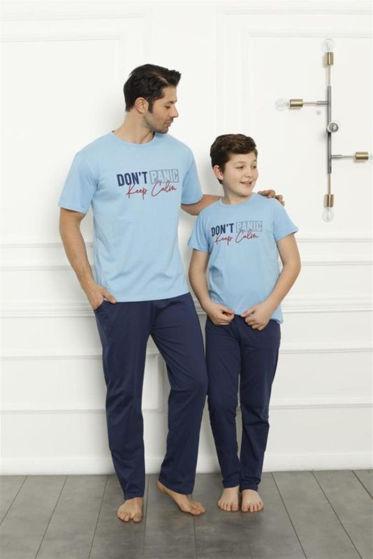 Moda Çizgi Baba Oğul  Mavi Aile Pijama Takım Ayrı Ayrı Satılır 50102 - 3