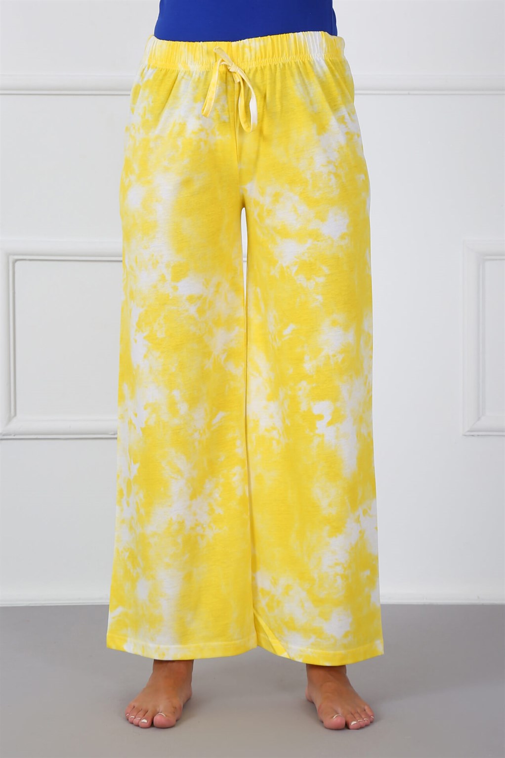 Moda Çizgi Bayan Pamuk Tek Alt Pijama 210016 - L | Sarı