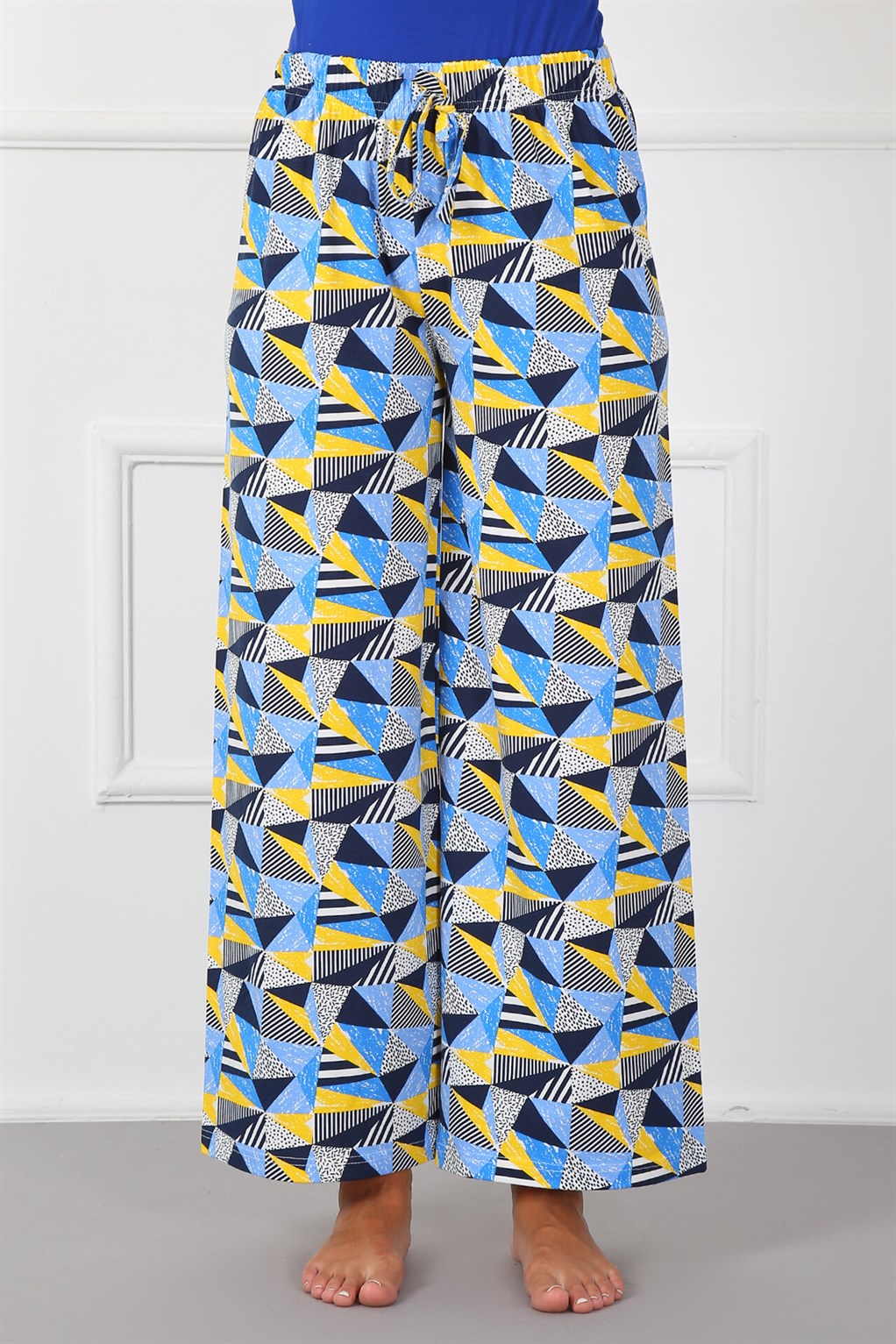Moda Çizgi Bayan Pamuk Tek Alt Pijama 210018 - L | Mavi
