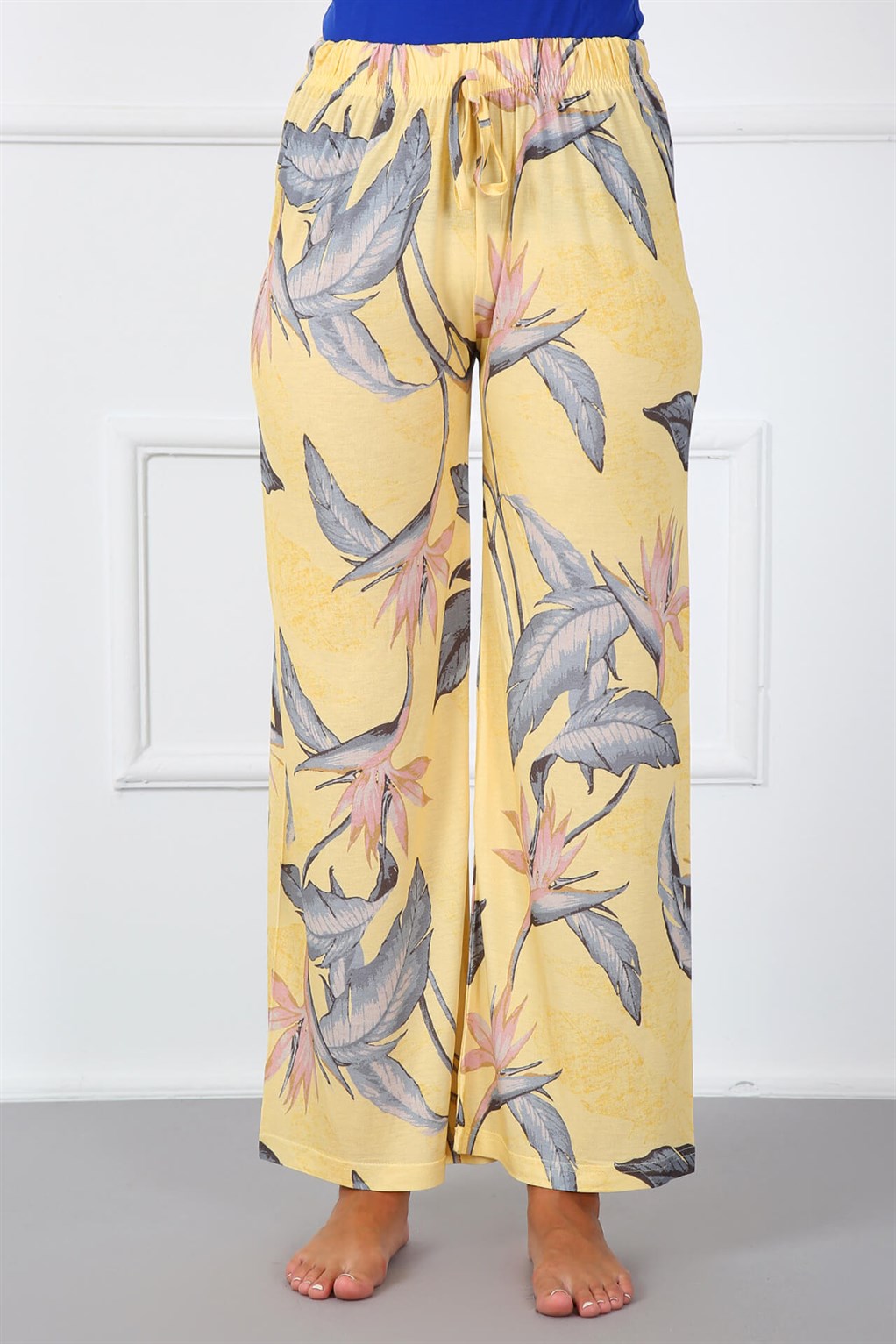 Moda Çizgi Bayan Pamuk Tek Alt Pijama 210019 - S | Sarı