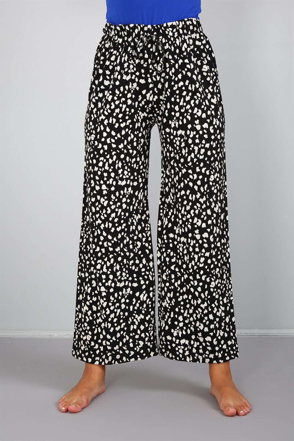 Moda Çizgi Bayan Penye Bol Paça Pantolon 210032 - M | Siyah