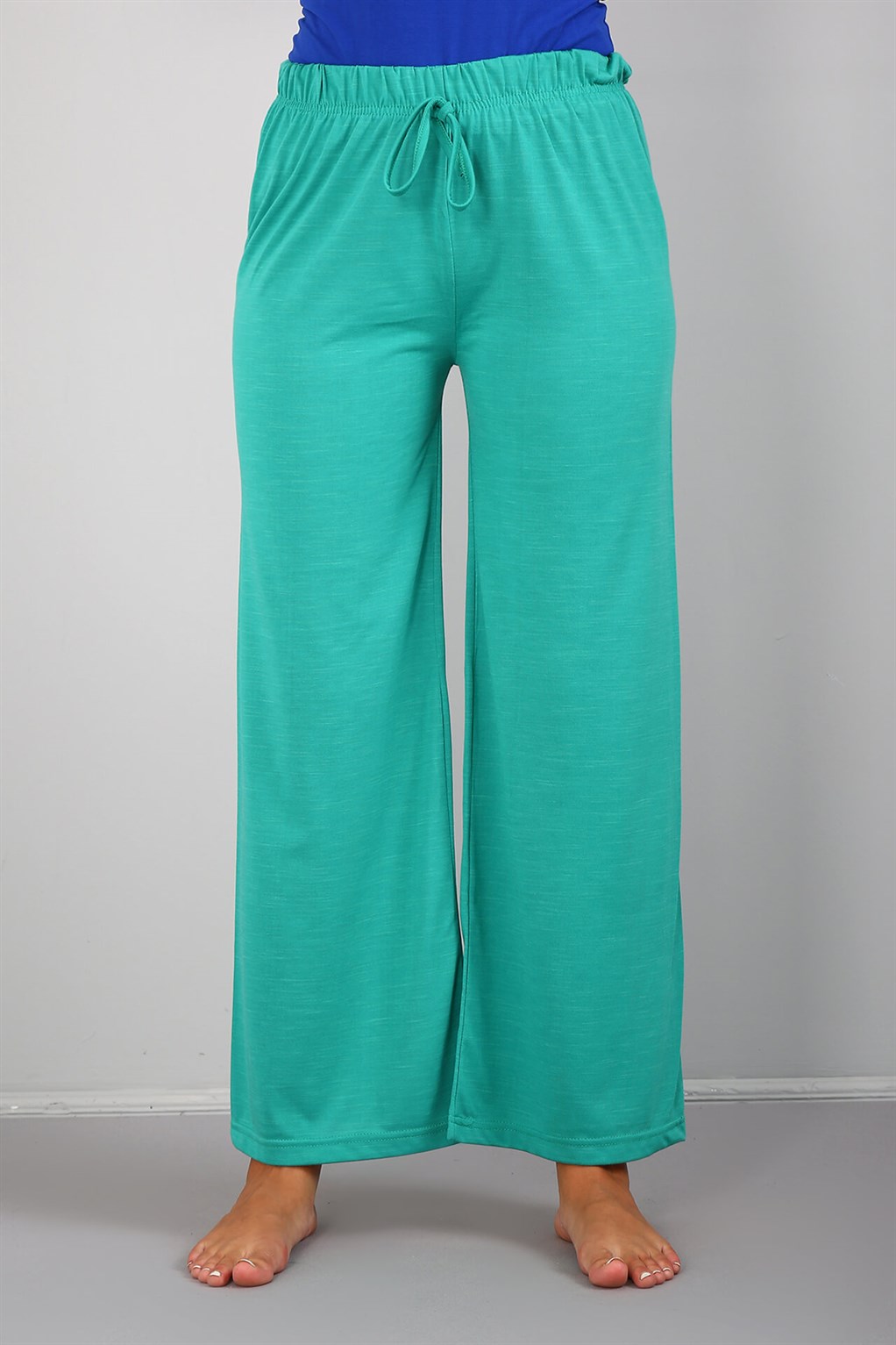 Moda Çizgi Bayan Penye Bol Paça Pantolon 210036 - 3XL | Yeşil