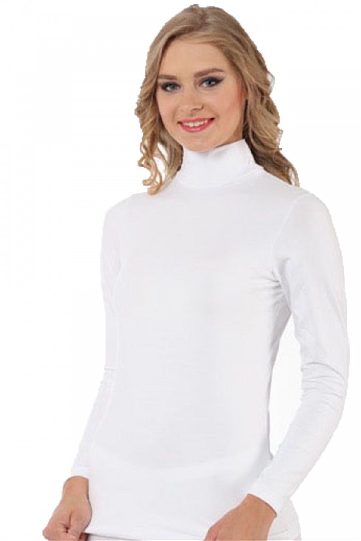 Moda Çizgi Bayan Uzun Kol Boğazlı Body 247 - 2XL | Beyaz