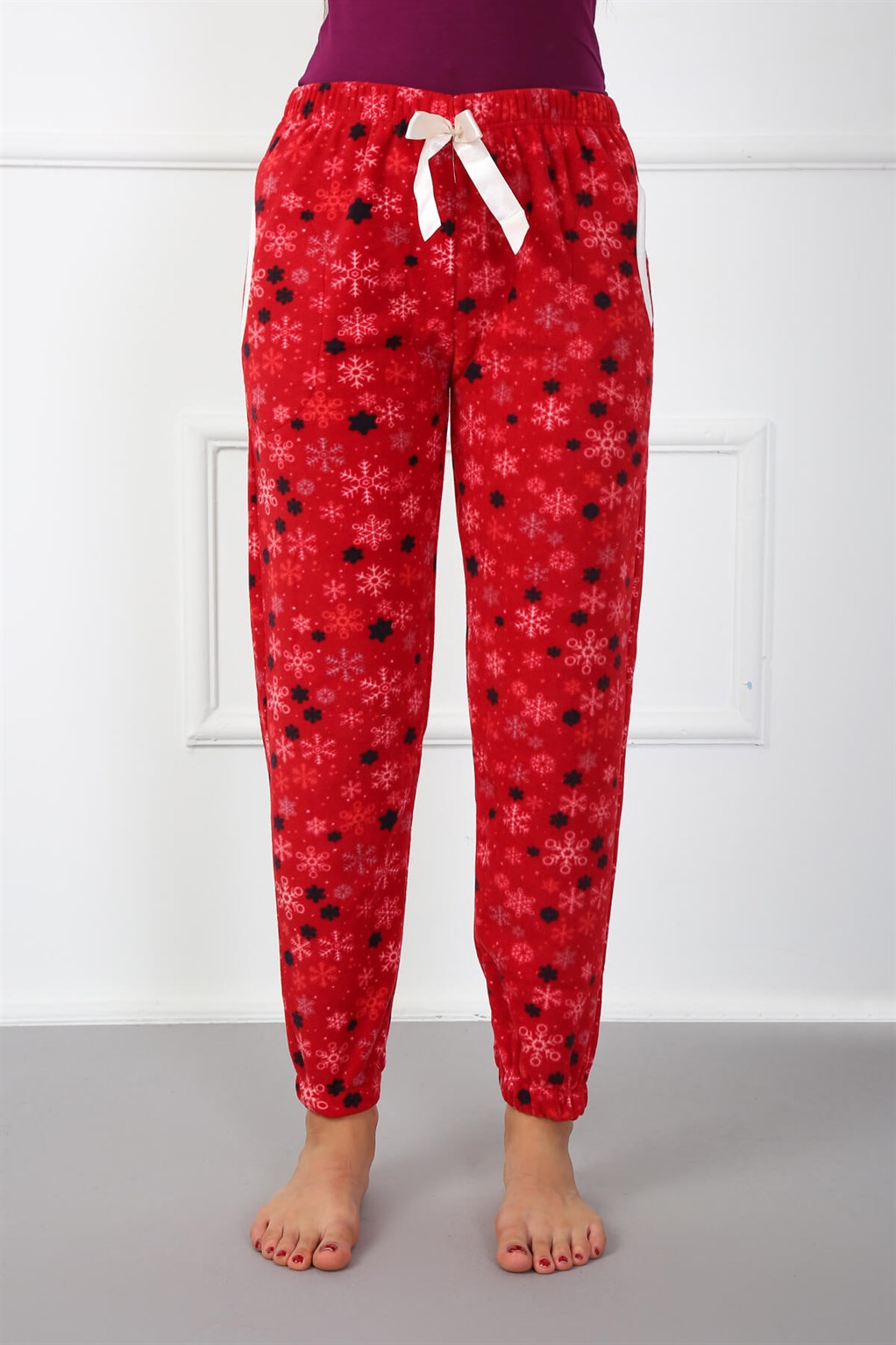 Moda Çizgi Bayan Welsoft Polar Tek Alt Pijama 210040 - 2XL | Kırmızı