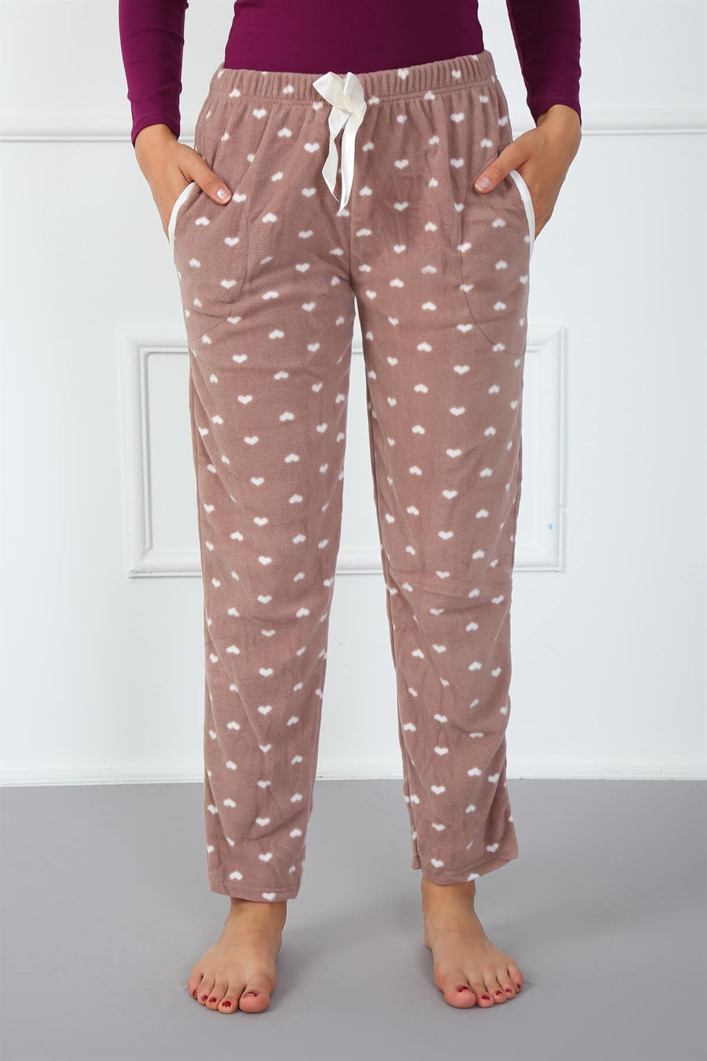 Moda Çizgi Bayan Welsoft Polar Tek Alt Pijama 210043 - XL | Kahve