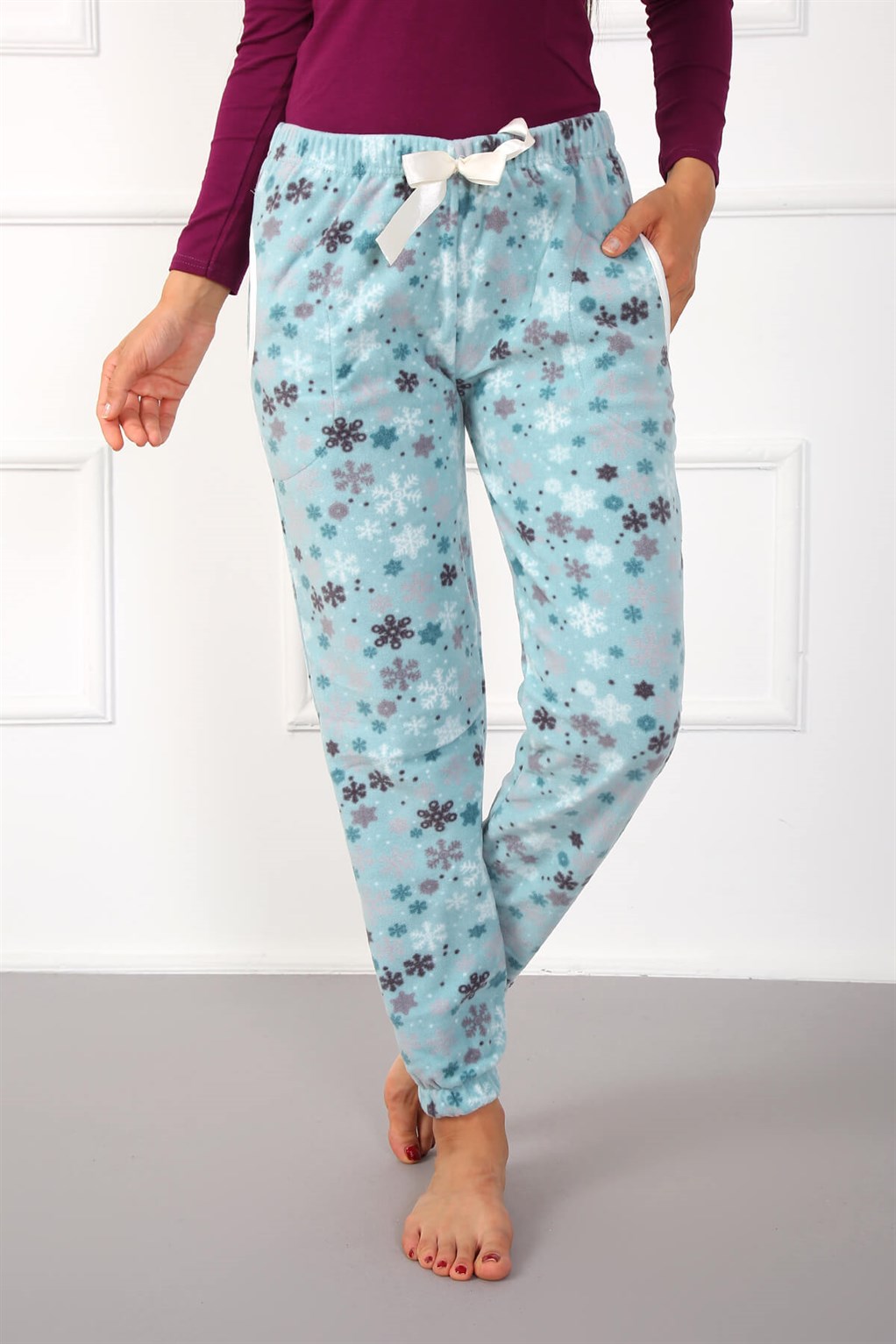 Moda Çizgi Bayan Welsoft Polar Tek Alt Pijama 210046 - M | Buz Mavisi