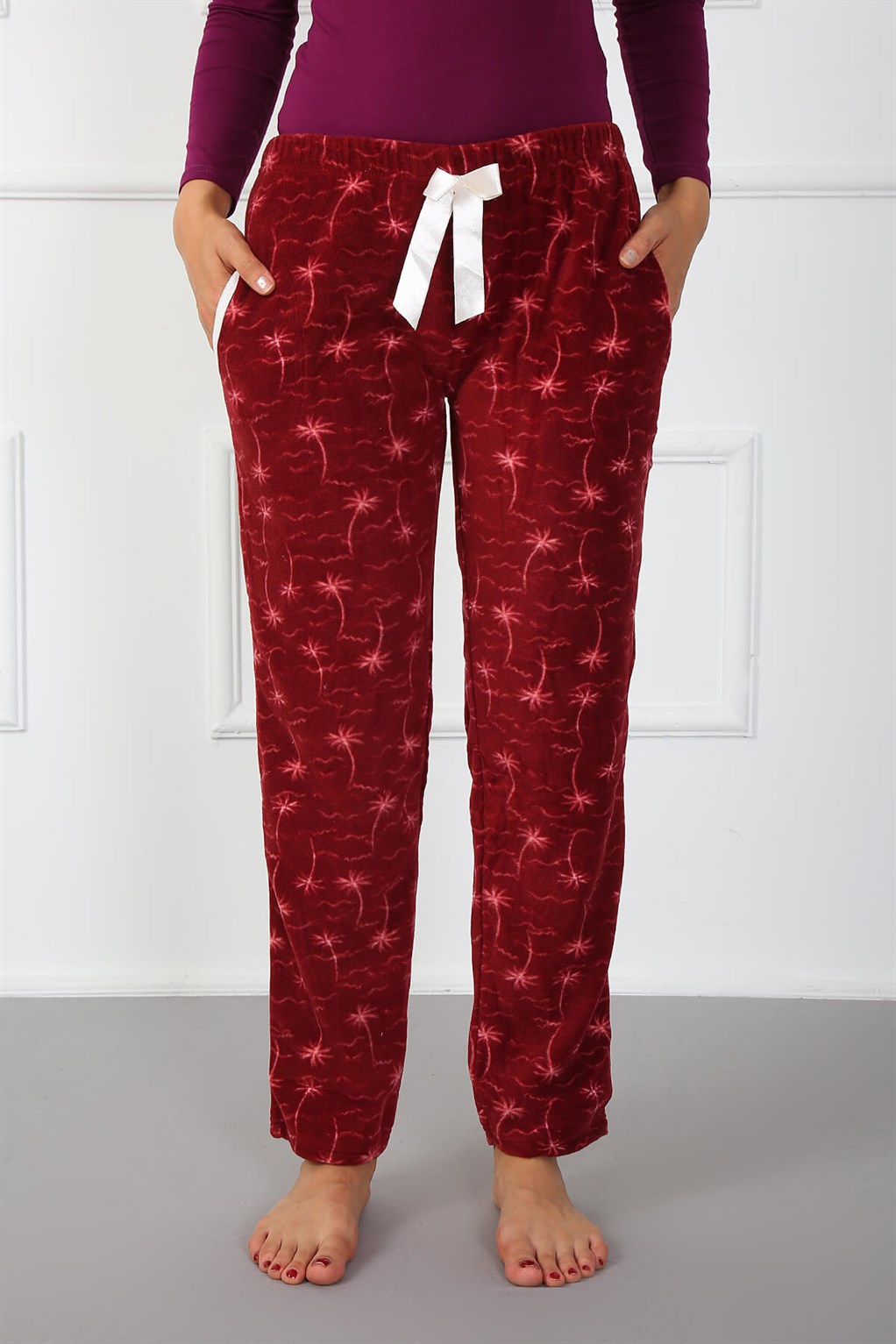 Moda Çizgi Bayan Welsoft Polar Tek Alt Pijama 210049 - L | Bordo