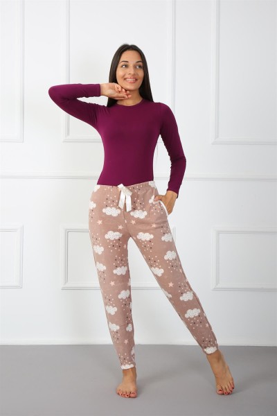 Moda Çizgi Bayan Welsoft Polar Tek Alt Pijama 210051 - Thumbnail
