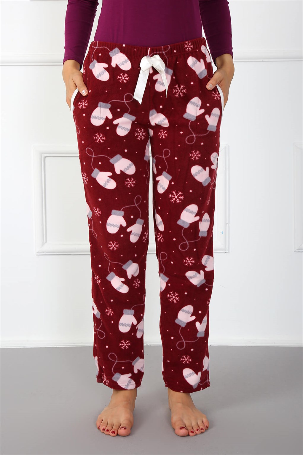 Moda Çizgi Bayan Welsoft Polar Tek Alt Pijama 210052 - XL | Bordo