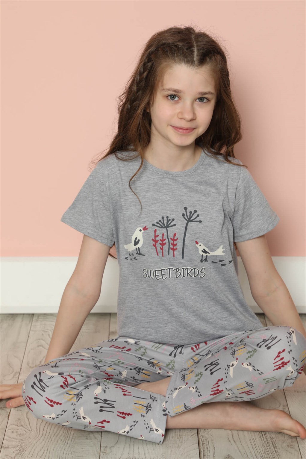 Moda Çizgi Çocuk Pamuk Kısa Kollu Pijama Takımı 20585G - 6 | Gri