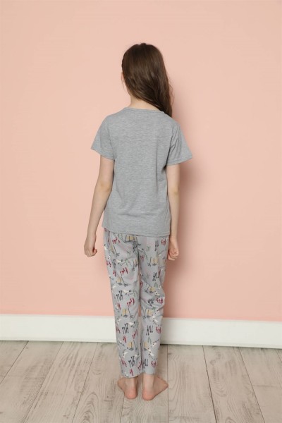 Moda Çizgi Çocuk Pamuk Kısa Kollu Pijama Takımı 20585G - Thumbnail