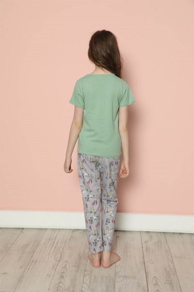Moda Çizgi Çocuk Pamuk Kısa Kollu Pijama Takımı 20585Y - Thumbnail
