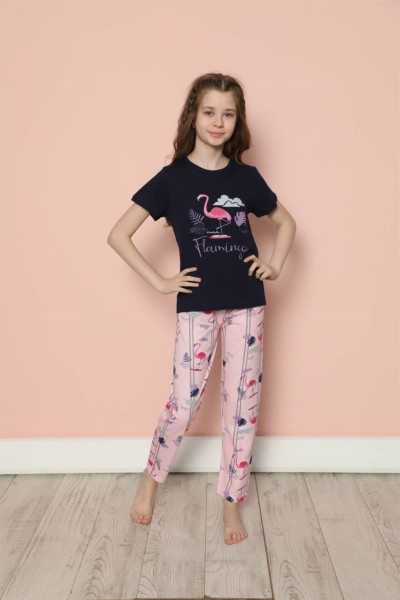 Moda Çizgi Çocuk Pamuk Kısa Kollu Pijama Takımı 20587 - Thumbnail