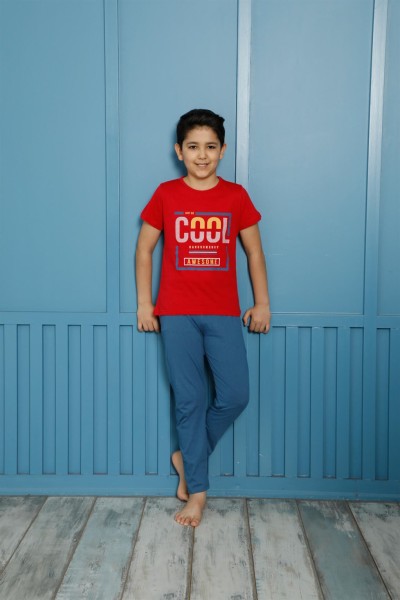 Moda Çizgi Çocuk Pamuk Kısa Kollu Pijama Takımı 20591K - Thumbnail