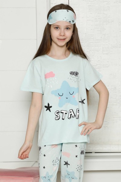 Moda Çizgi Çocuk Pamuk Kısa Kollu Pijama Takımı 4566 - Thumbnail