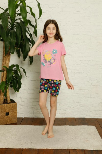 Moda Çizgi Çocuk Pamuk Şortlu Pijama Takımı 4631 - Thumbnail