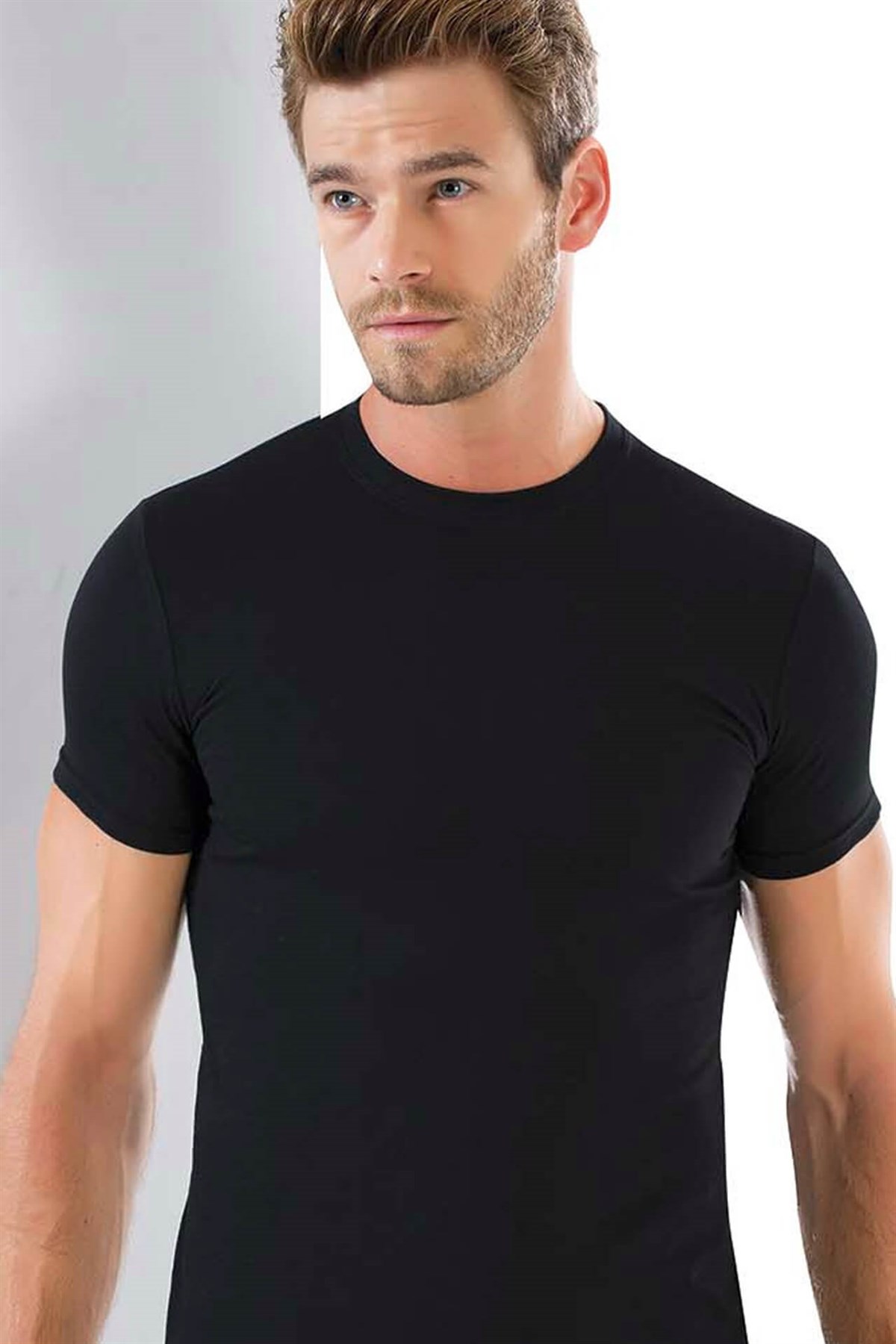 Moda Çizgi Erkek 0 Yaka Likralı Tshirt  6571 - 4XL | Beyaz