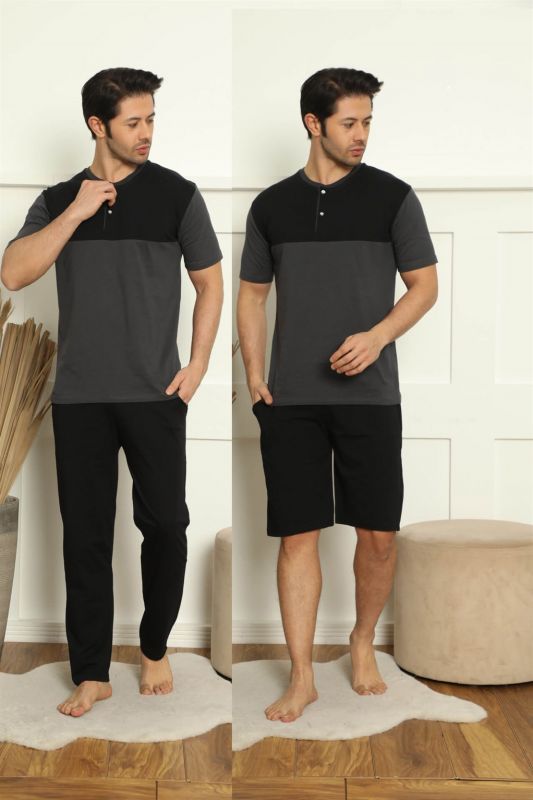 Moda Çizgi Erkek %100 Pamuk Cepli 3'lü Pijama Takımı 6777 - 1