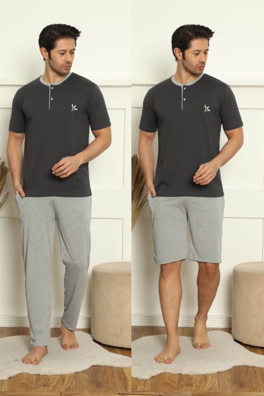 Moda Çizgi Erkek %100 Pamuk Cepli 3'lü Pijama Takımı 6783 - 1