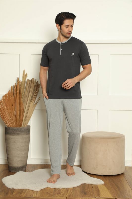 Moda Çizgi Erkek %100 Pamuk Cepli 3'lü Pijama Takımı 6783 - 2