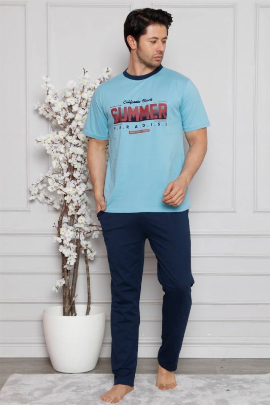 Moda Çizgi Erkek %100 Pamuk Cepli Kısa Kollu Pijama Takımı 6744 - 1