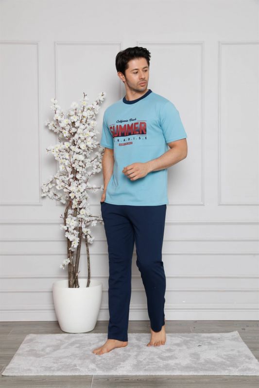 Moda Çizgi Erkek %100 Pamuk Cepli Kısa Kollu Pijama Takımı 6744 - 2