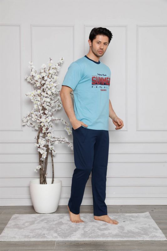 Moda Çizgi Erkek %100 Pamuk Cepli Kısa Kollu Pijama Takımı 6744 - 3