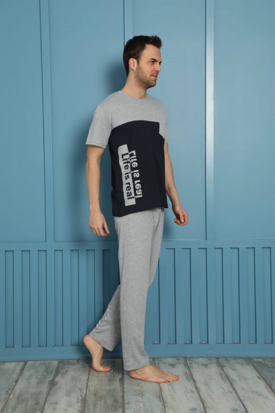Moda Çizgi Erkek %100 Pamuk Cepli Pijama Takımı 20510G - Thumbnail