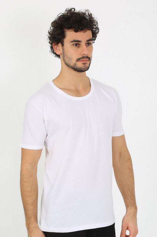 moda çizgi Erkek Açık Yaka Beyaz Penye Atlet 6565 - 1