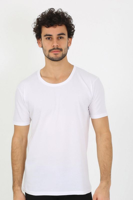 moda çizgi Erkek Açık Yaka Beyaz Penye Atlet 6565 - 6