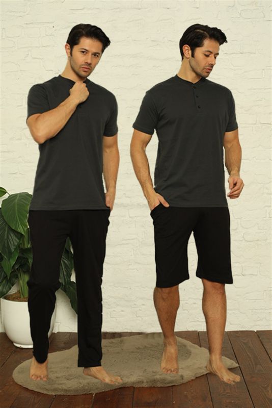 Moda Çizgi Men's Anthracite 3-Piece Pajama Set 6824 - 1
