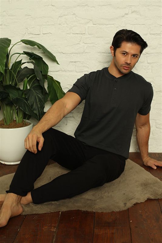 Moda Çizgi Men's Anthracite 3-Piece Pajama Set 6824 - 4