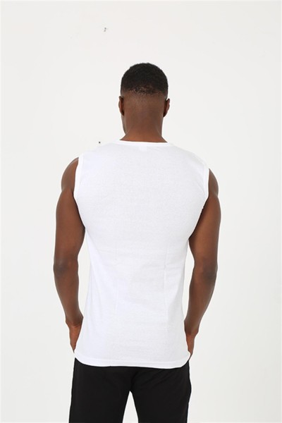 Moda Çizgi Erkek Beyaz Sıfır Kol Ribana Atlet 6504 - Thumbnail